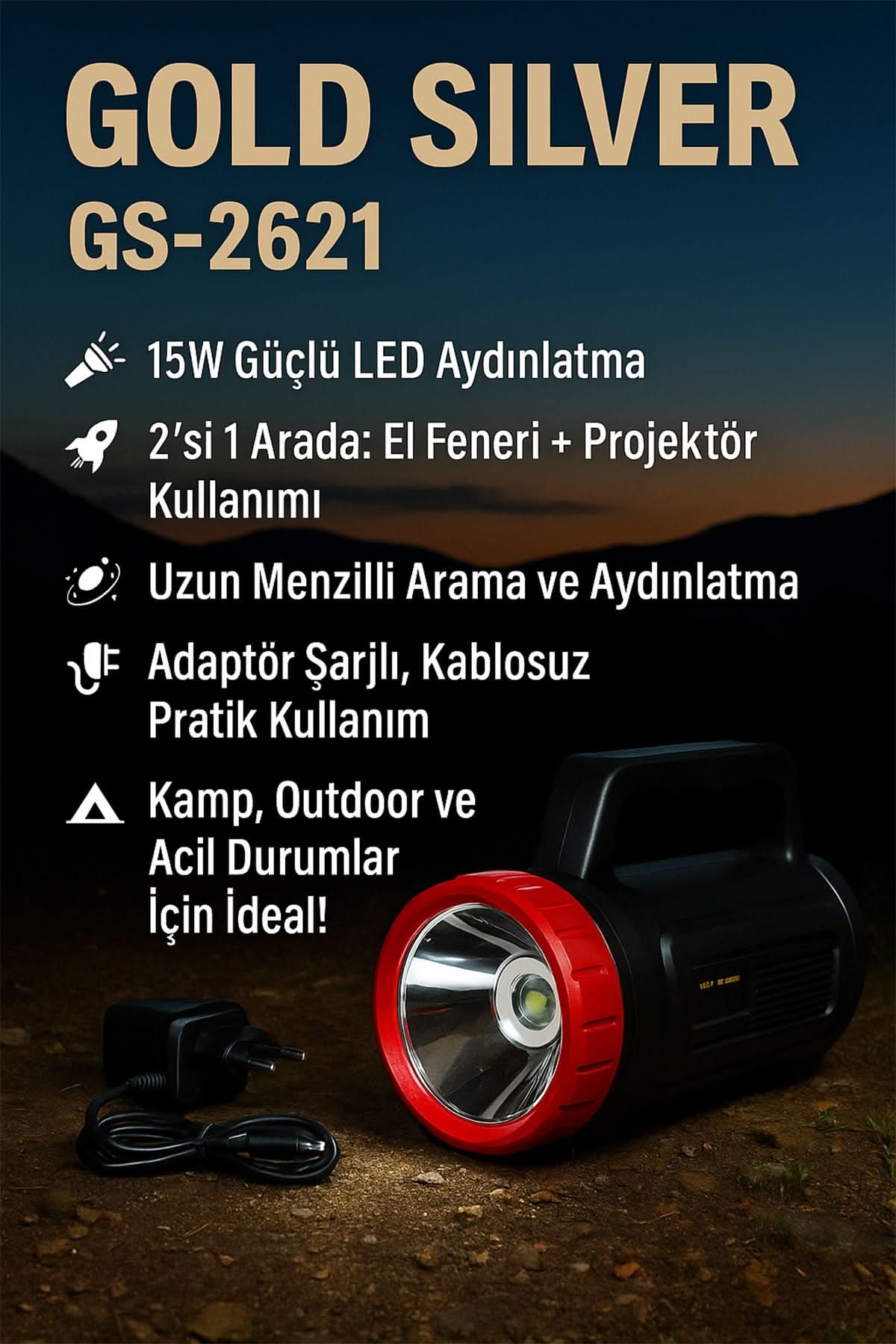 ⚡GOLD SİLVER ŞARJLI EL FENERİ - dibidip