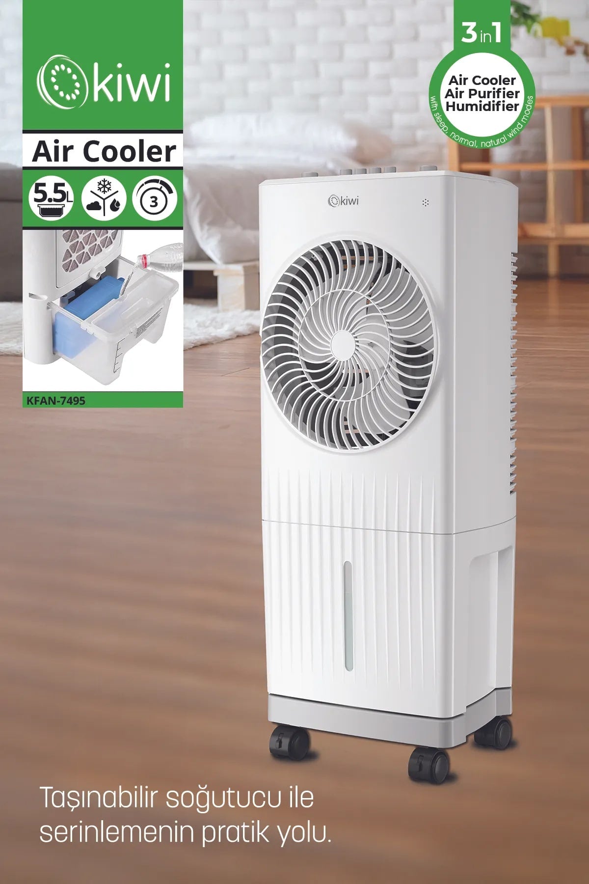🌬️KİWİ 3 İN 1 HAVA SOĞUTUCU , NEMLENDİRİCİ VE TEMİZLEYİCİ PORTATİF FAN - dibidip