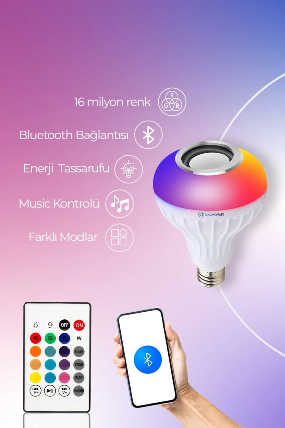 🎶KUMANDALI BLUETOOTHLU LED LAMBA - dibidip