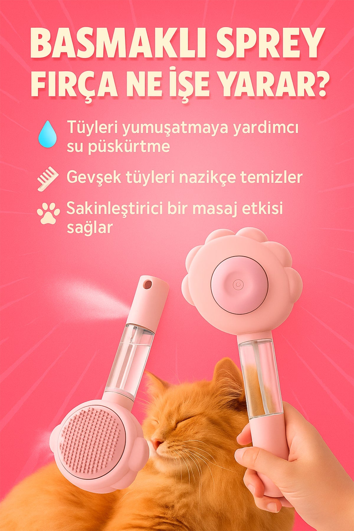 🐾SPREYLİ EVCİL HAYVAN FIRÇASI - dibidip