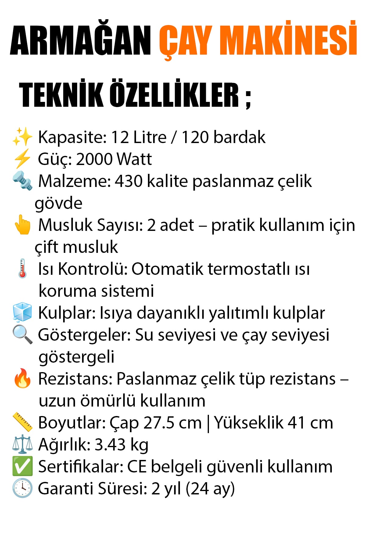 🍵ARMAĞAN 120 BARDALIK ELEKTRİKLİ SEMAVER - dibidip