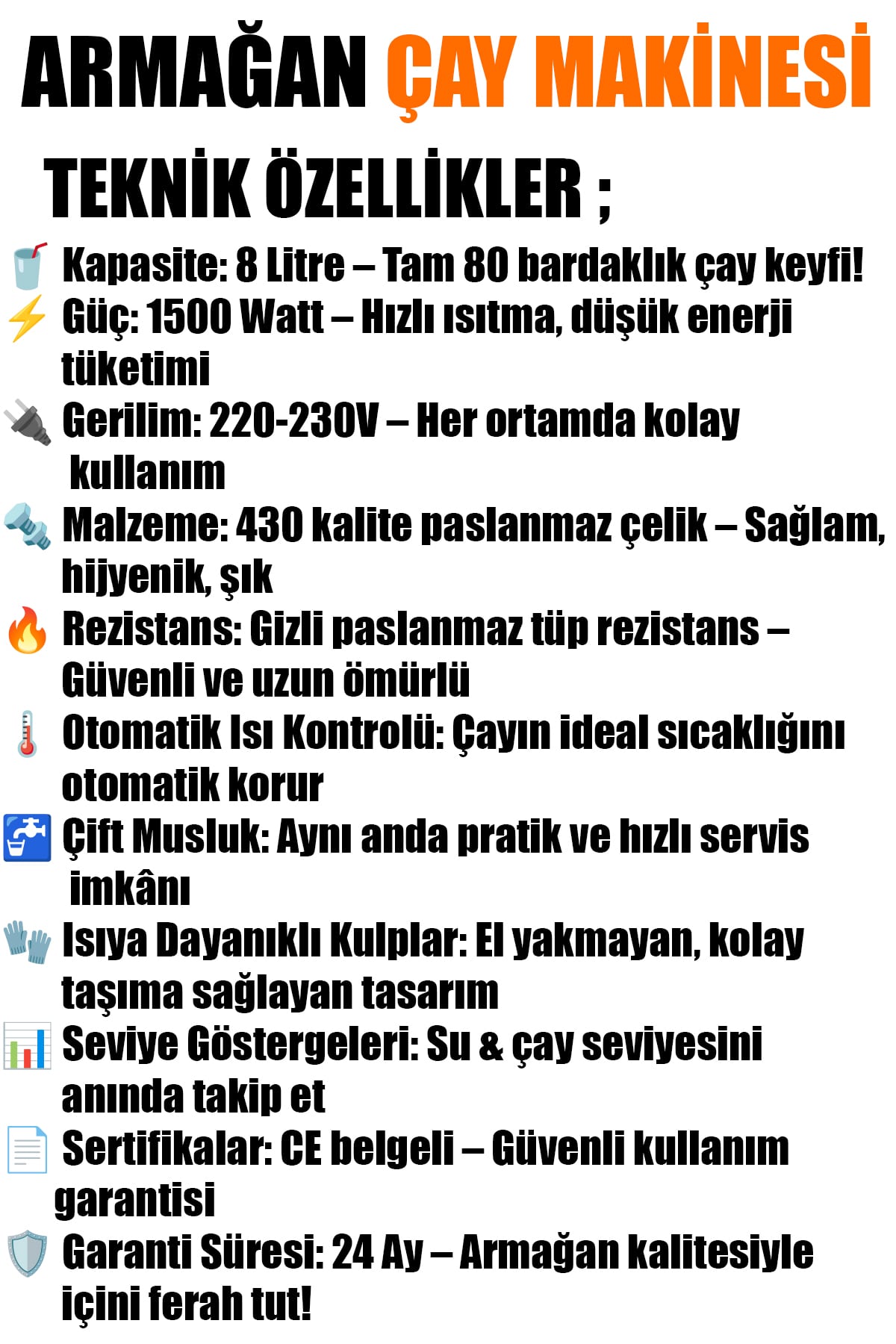 🥤ARMAĞAN 80 BARDAKLIK ELEKTRİKLİ SEMAVER - dibidip