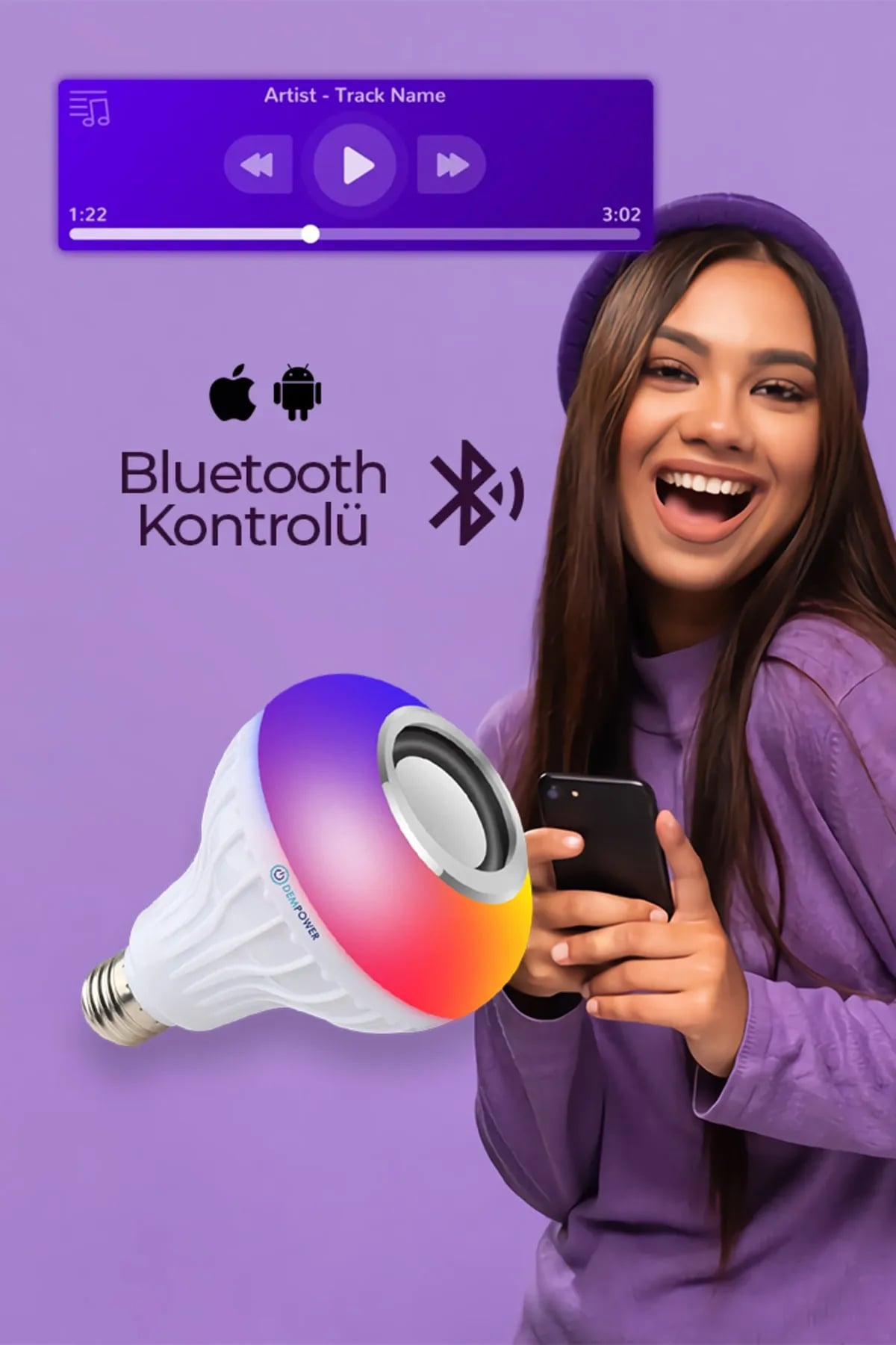 🎶KUMANDALI BLUETOOTHLU LED LAMBA - dibidip