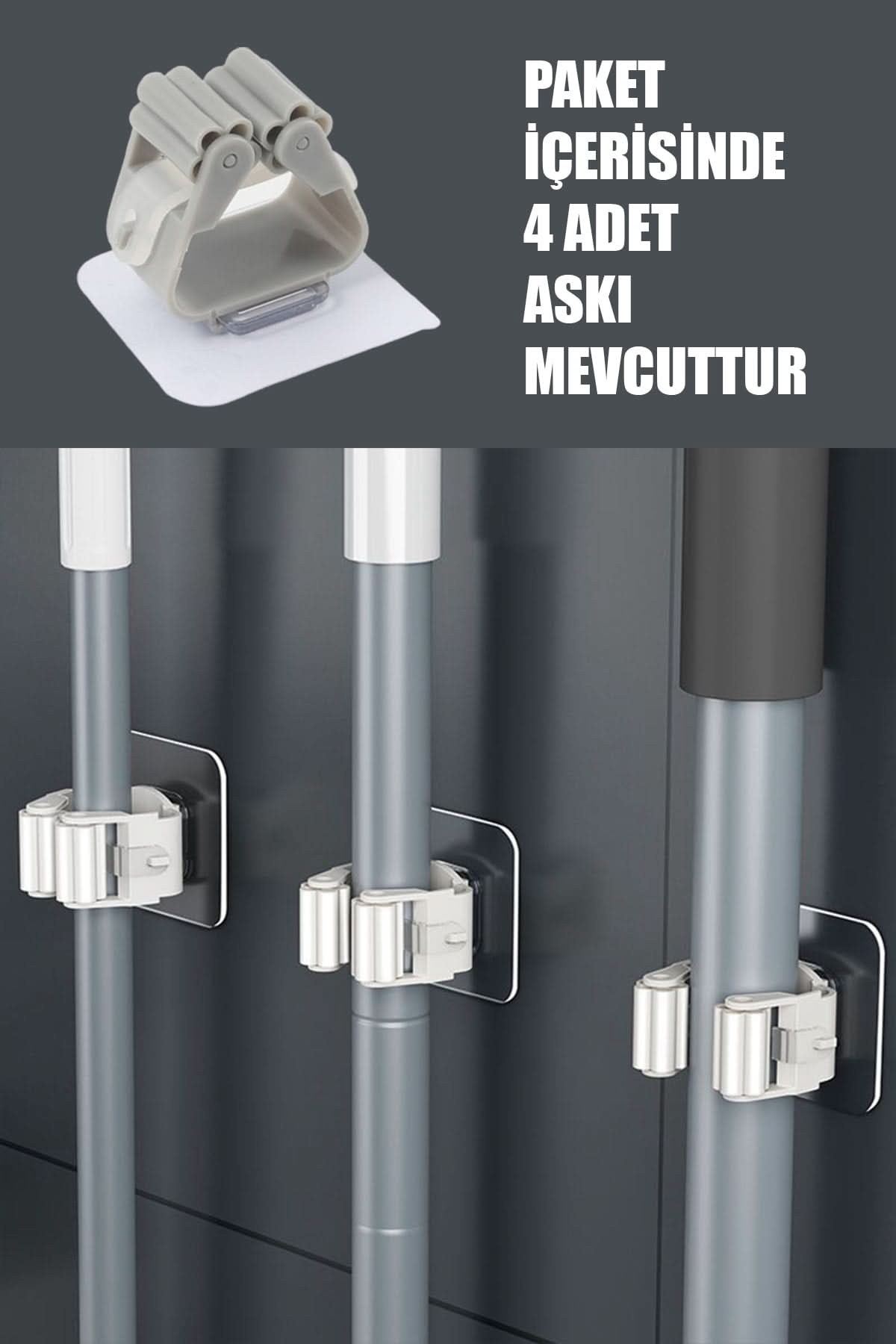 🧹4'LÜ YAPIŞKANLI MOP TUTUCU - dibidip