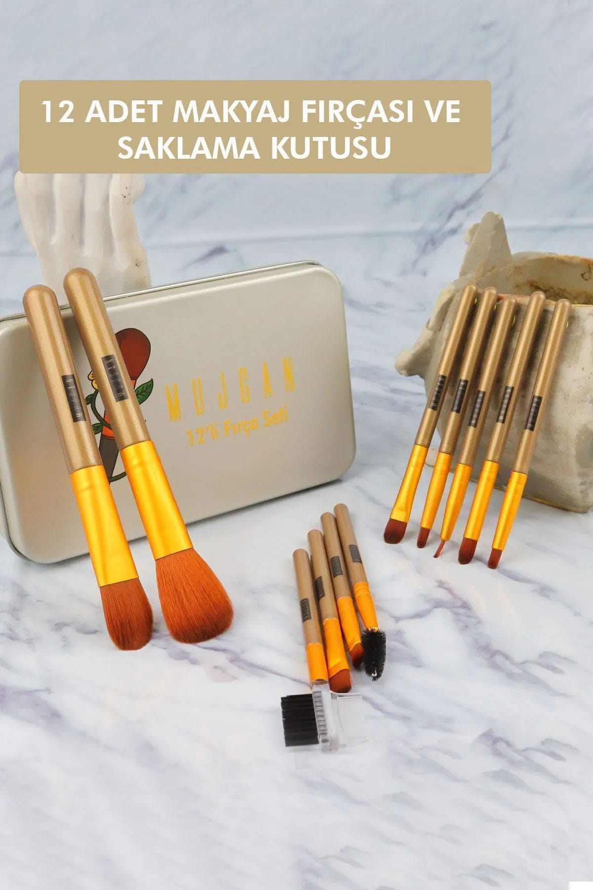 💄12'Lİ METAL KUTULU MAKYAJ FIRÇA SETİ - dibidip