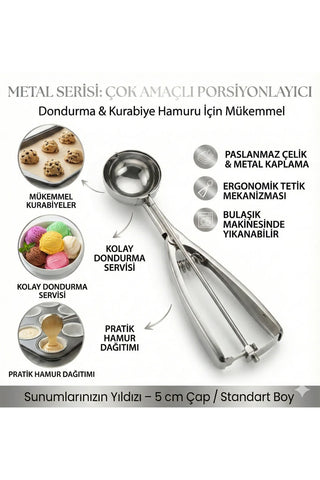 Top Şeklinde Meybuz Sorbe Karpuz Kurabiye Dondurma Kaşığı Metal Çek Bırak Dondurma Kepçesi