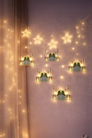 YEŞİL CAMİ & YILDIZ 3MT FİŞLİ & EKLEMELİ RAMAZAN DEKOR PERDE LED