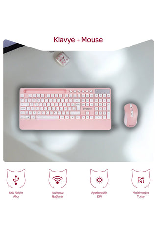 EVEREST PEMBE KABLOSUZ KLAVYE & MOUSE SETİ