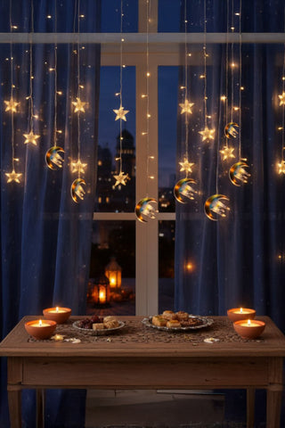 HİLAL & CAMİ & YILDIZ 3MT FİŞLİ & EKLEMELİ RAMAZAN DEKOR PERDE LED