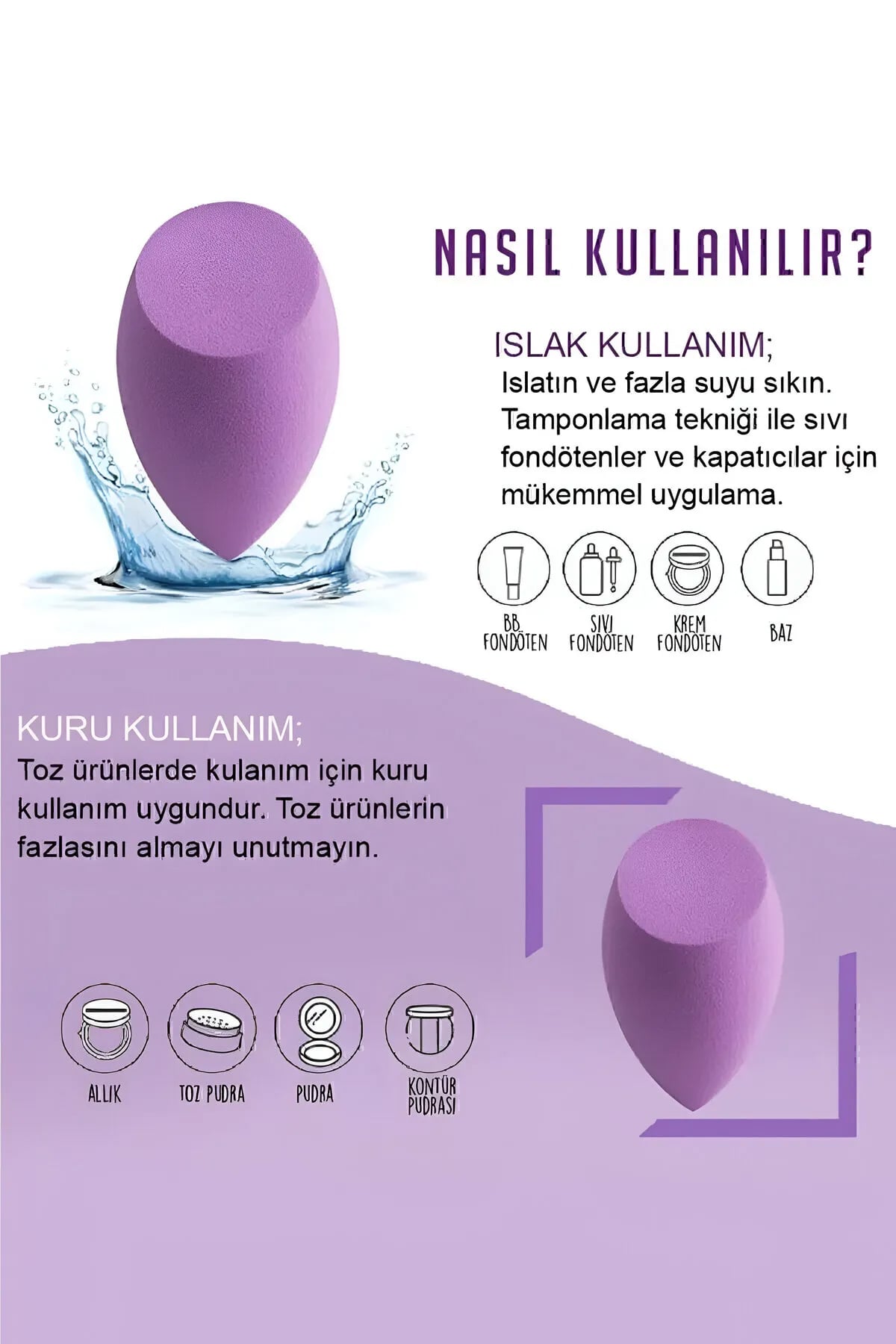 💜3'LÜ STANDLI MOR MAKYAJ SÜNGER SETİ - dibidip