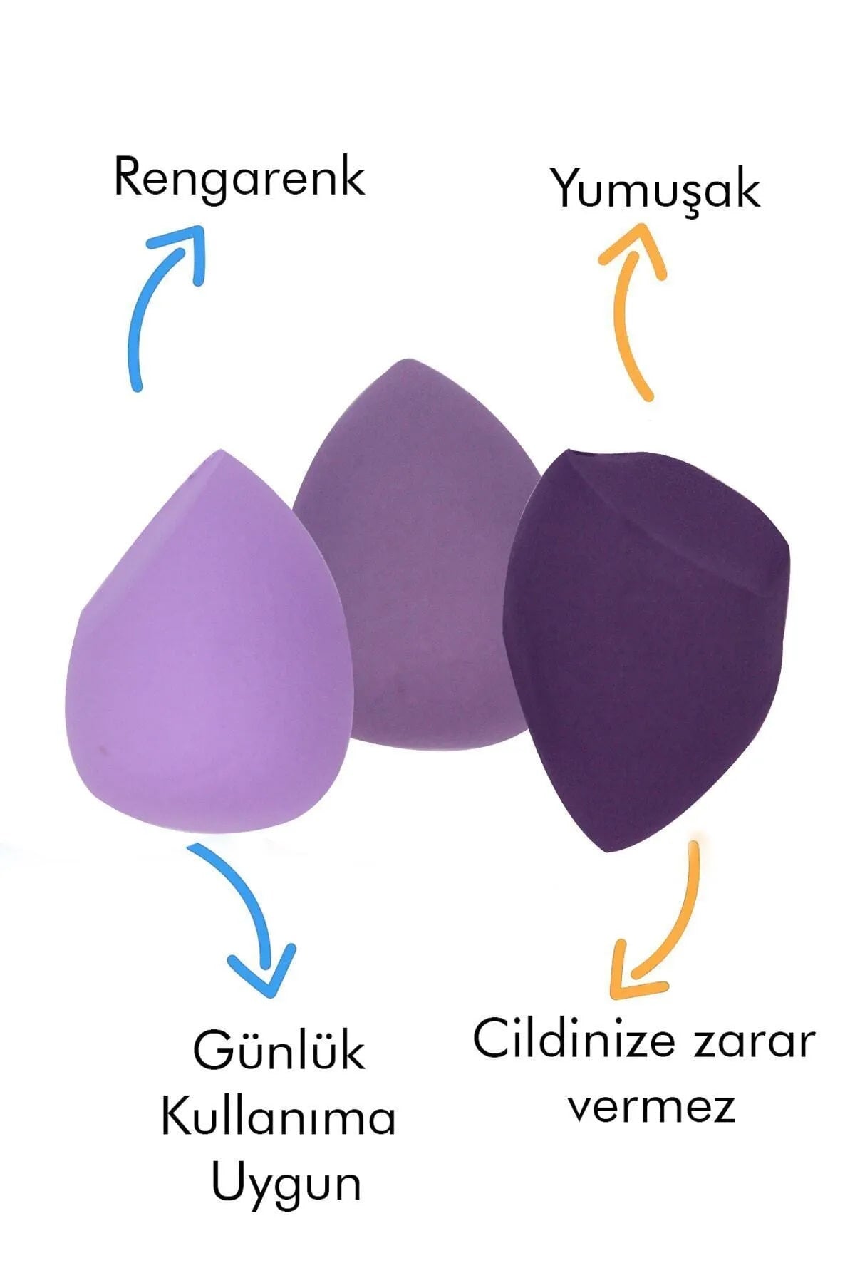 💜3'LÜ STANDLI MOR MAKYAJ SÜNGER SETİ - dibidip