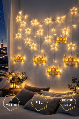 SARI CAMİ & YILDIZ 3MT FİŞLİ & EKLEMELİ RAMAZAN PERDE LED