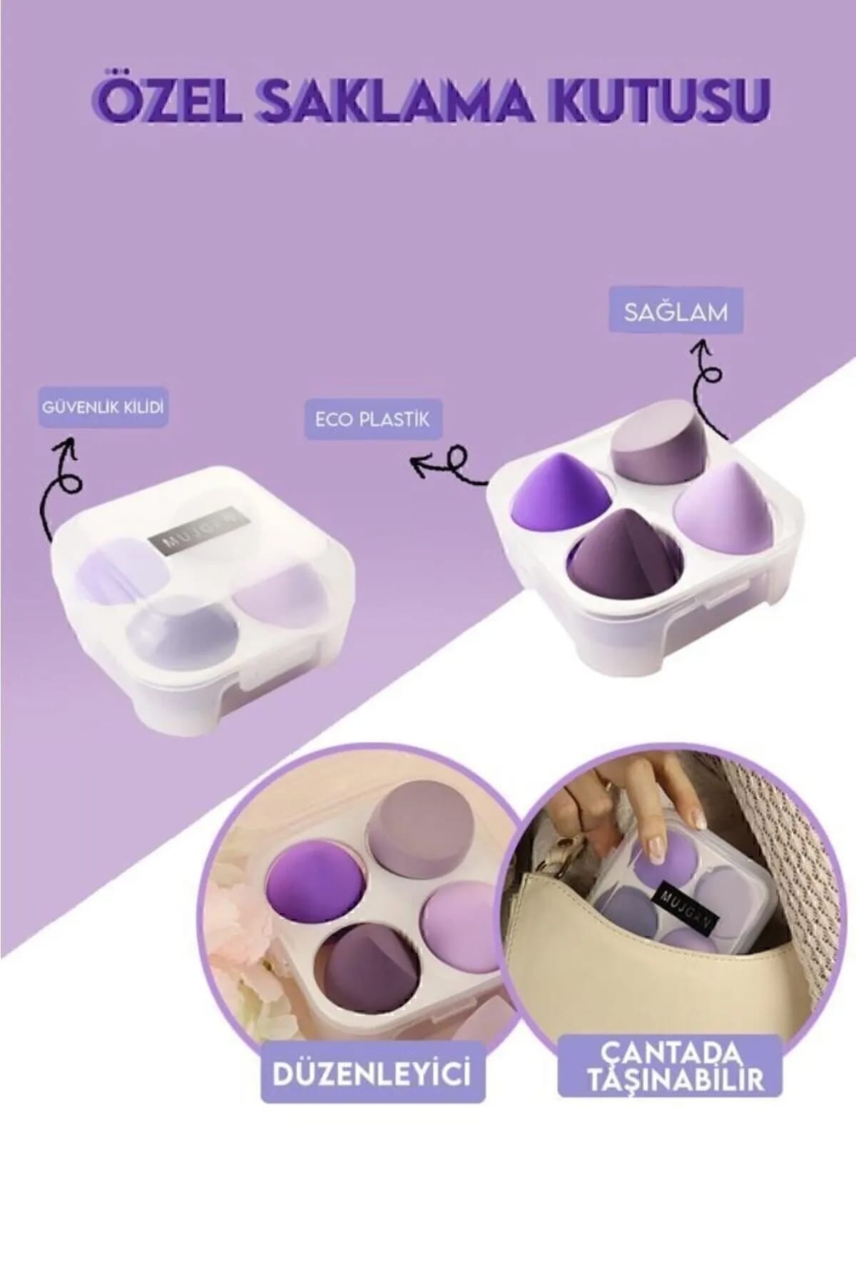 💜4 LÜ STANDLI MOR MAKYAJ SÜNGER SETİ - dibidip