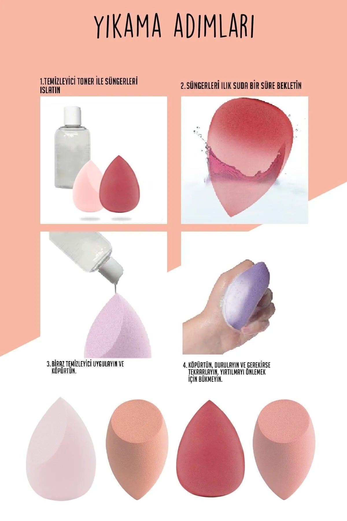 💖8 Lİ STANDLI PEMBE MAKYAJ SÜNGER SETİ - dibidip