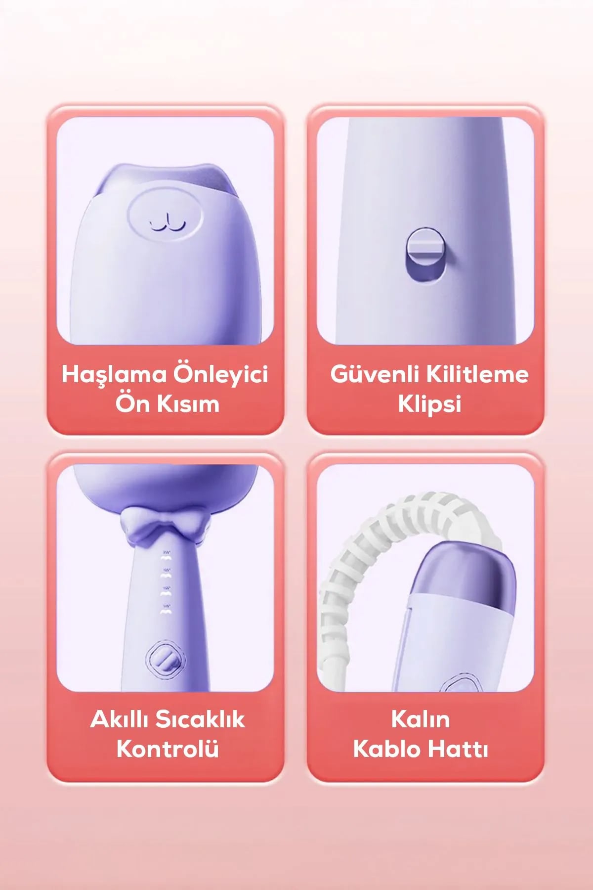 🐱MOR KEDİ FİGÜRLÜ SERAMİK SAÇ ŞEKİLLENDİRİCİ - dibidip