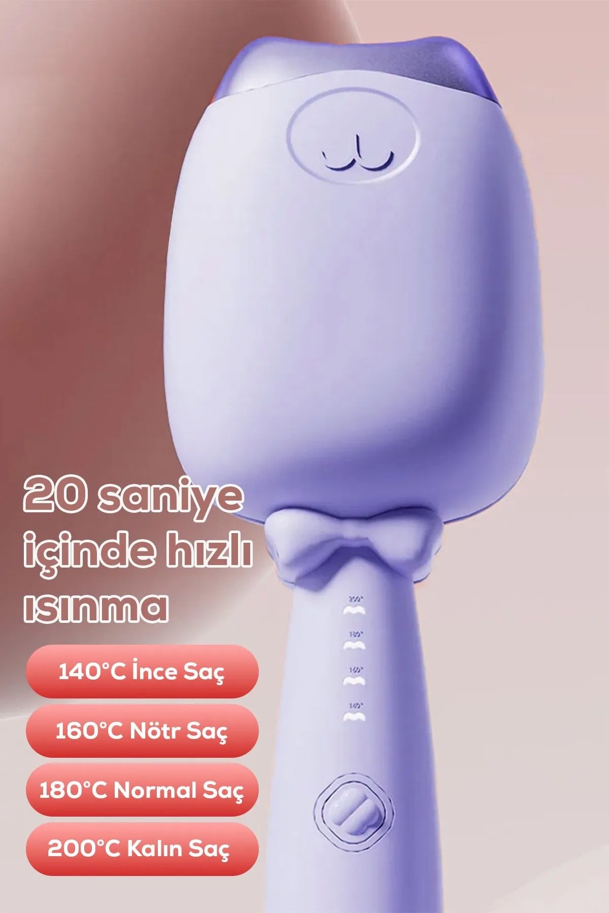 🐱MOR KEDİ FİGÜRLÜ SERAMİK SAÇ ŞEKİLLENDİRİCİ - dibidip