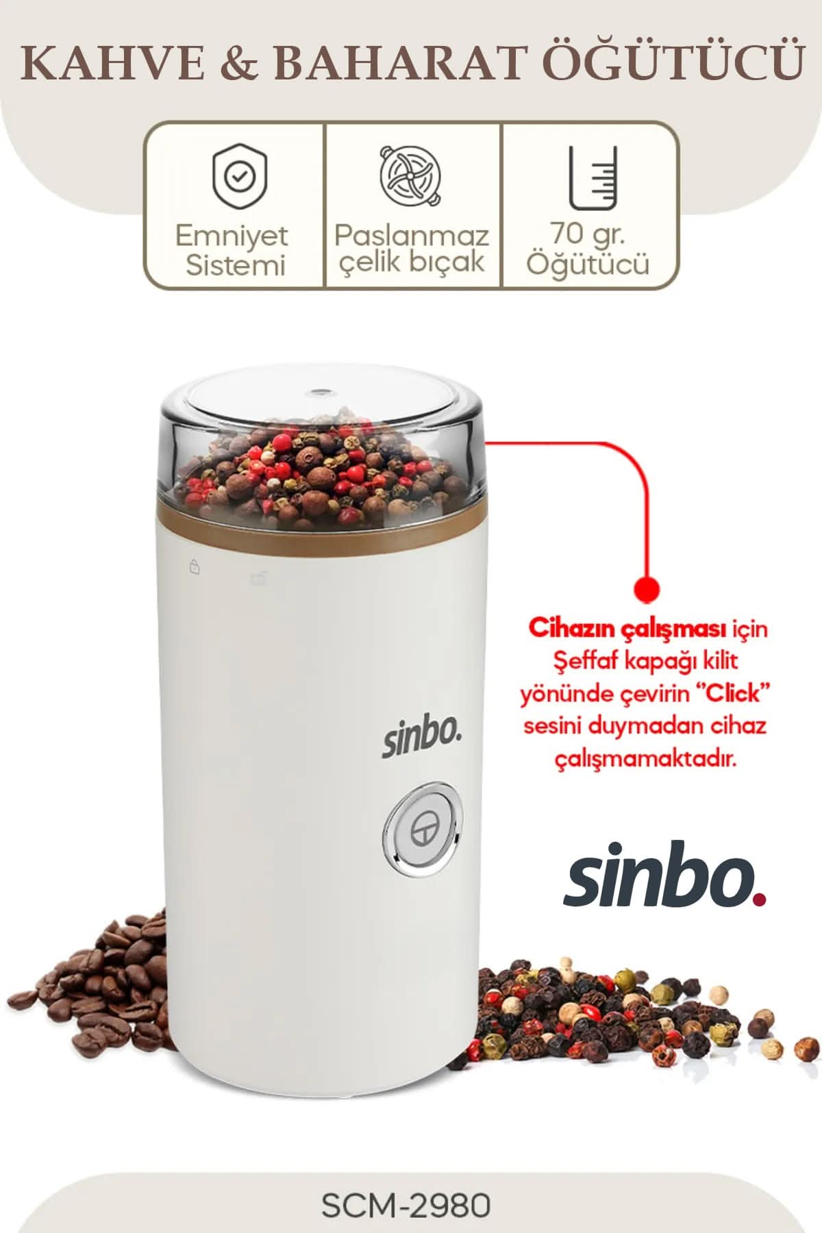 SİNBO SCM -2980 KAHVE VE BAHARAT ÖĞÜTÜCÜ - dibidip