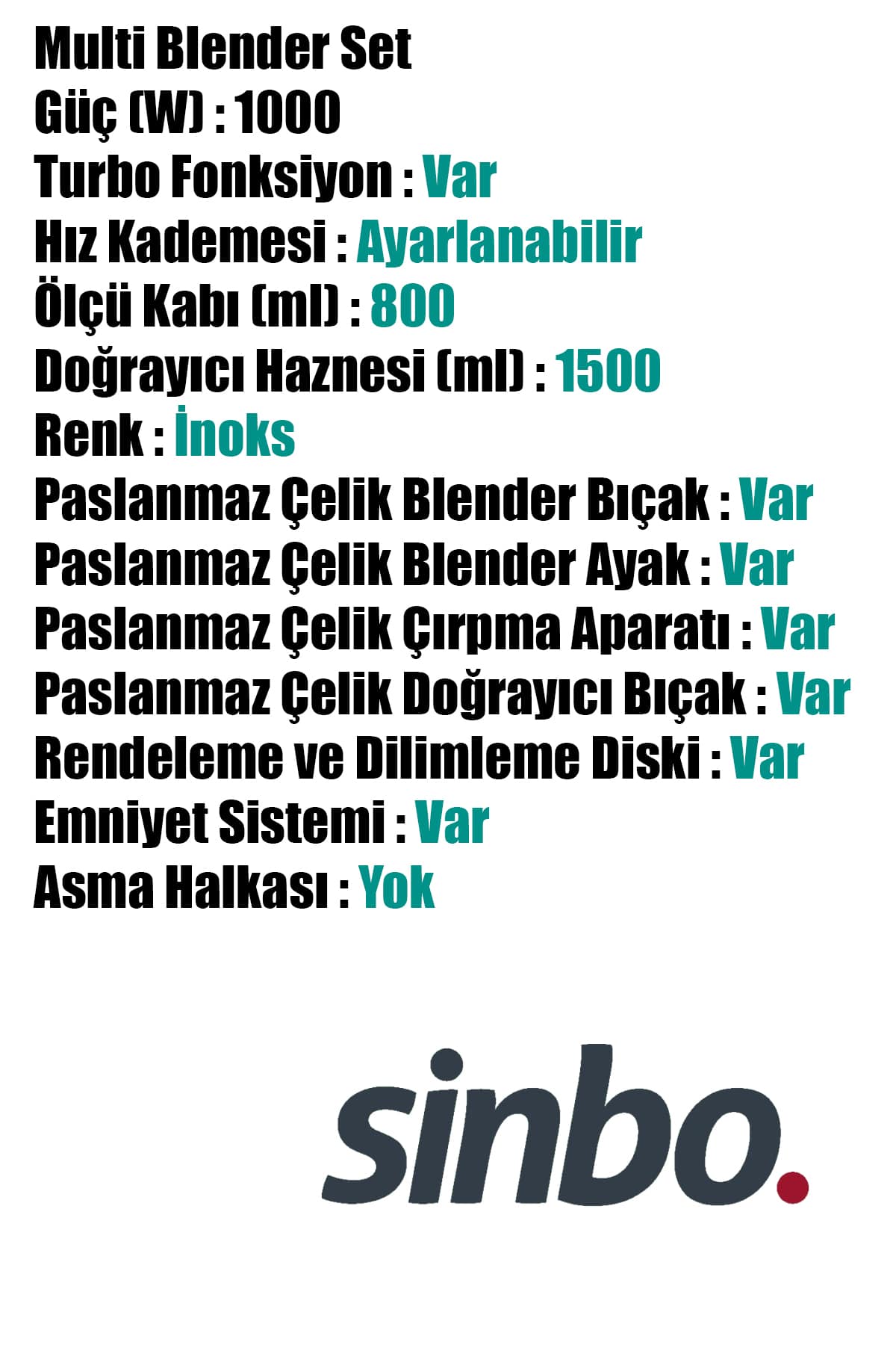 SİNBO SHB-3114 MULTI BLENDER SET - dibidip