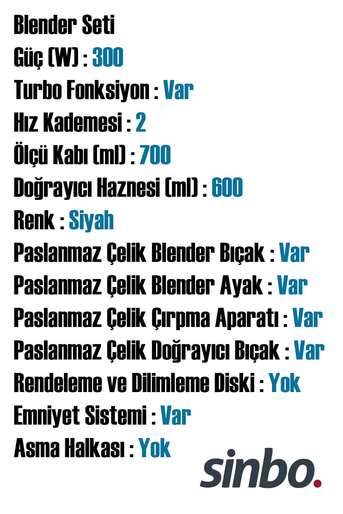 SİNBO SHB-3117 BLENDER SET - dibidip