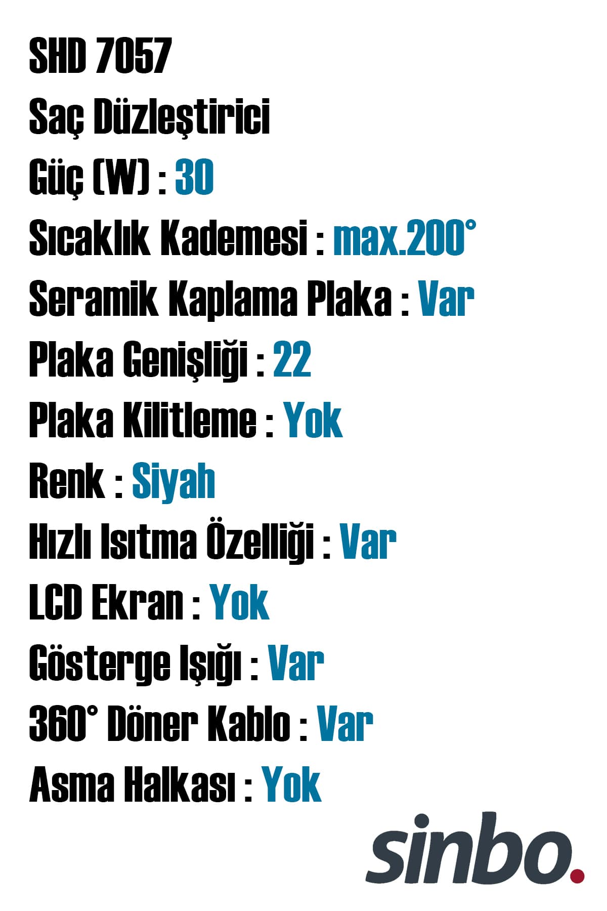 SİNBO SHD -7057 SAÇ DÜZLEŞTİRİCİ - dibidip