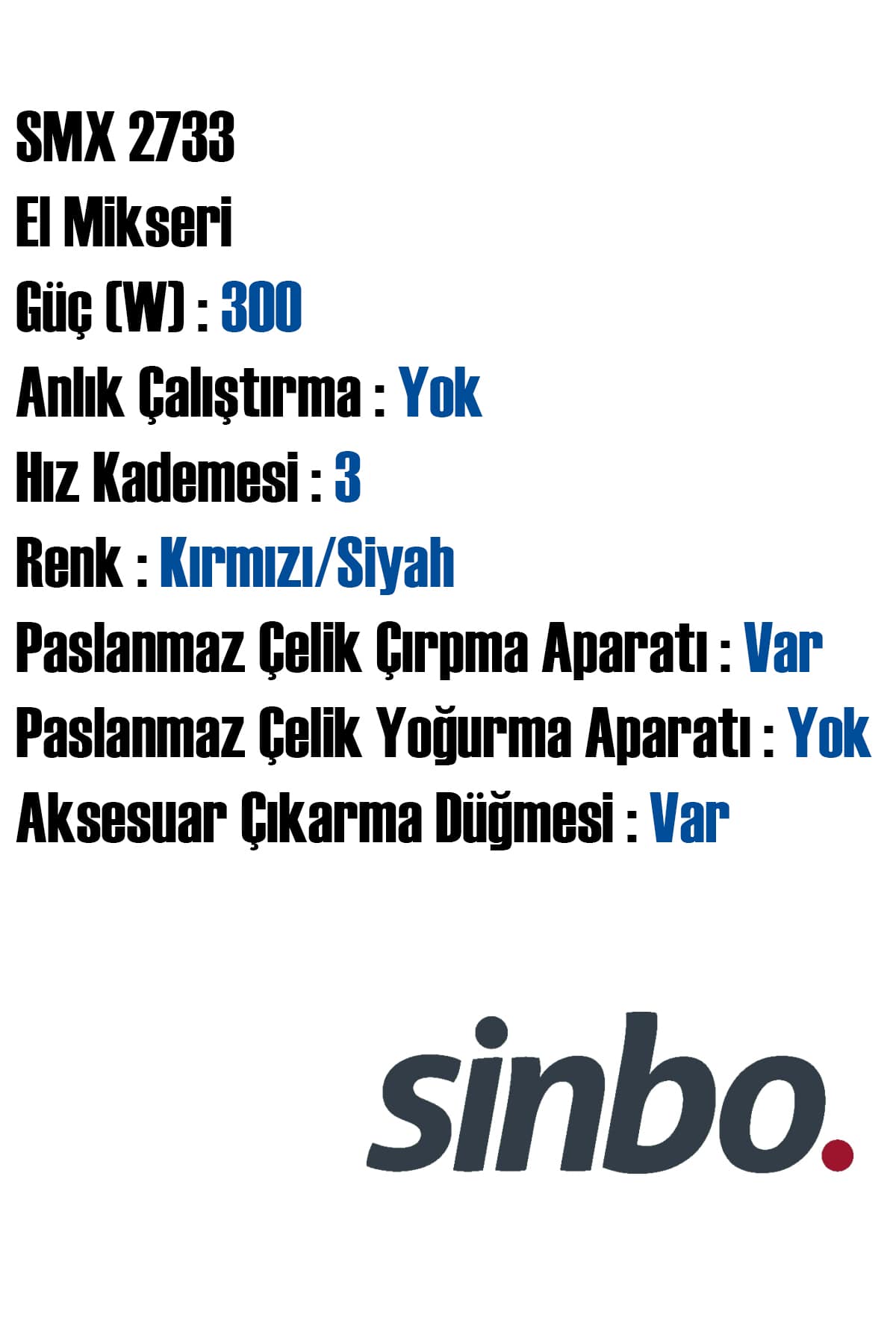 SİNBO SMX-2733 ÇİFT ÇIRPMA EL MİKSERİ - dibidip