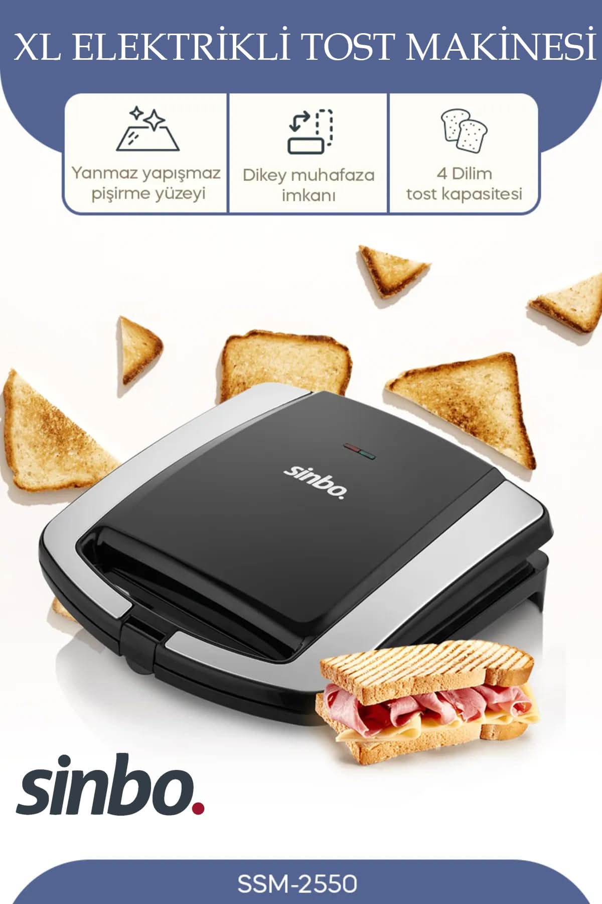 SİNBO SSM-2550 XL ELEKTRİKLİ TOST MAKİNESİ - dibidip