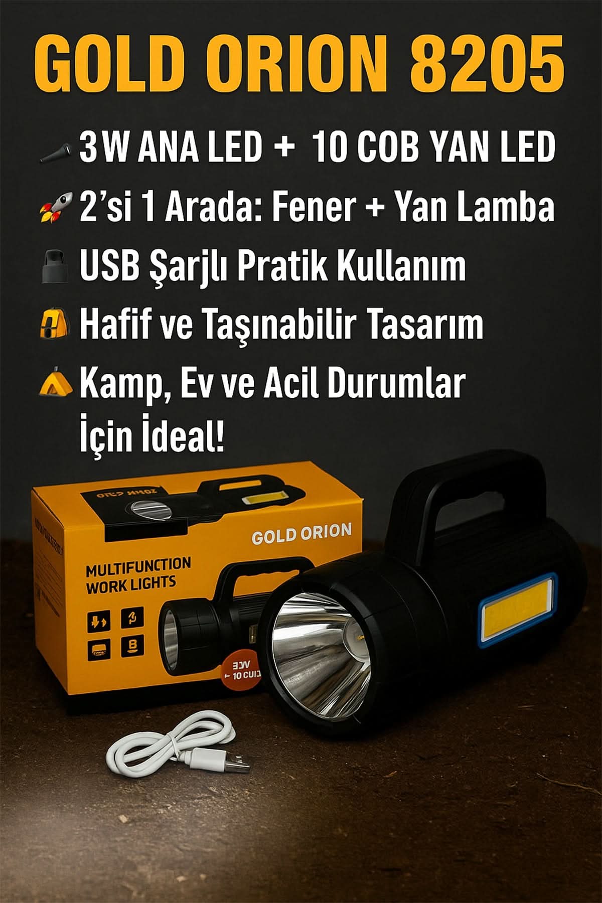 🔦GOLD ORİON ŞARJLI EL FENERİ - dibidip
