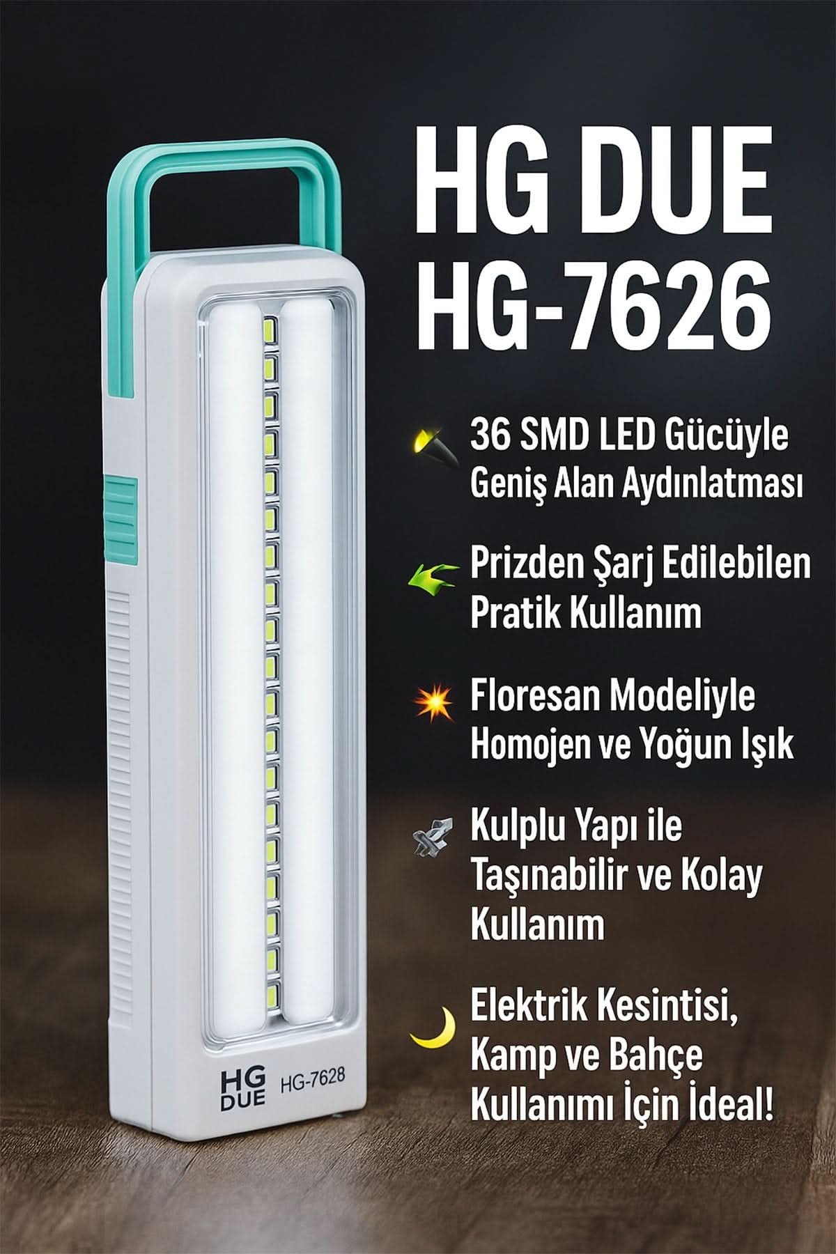 🔦HG DUE FİŞ ŞARJLI IŞILDAK FENER - dibidip