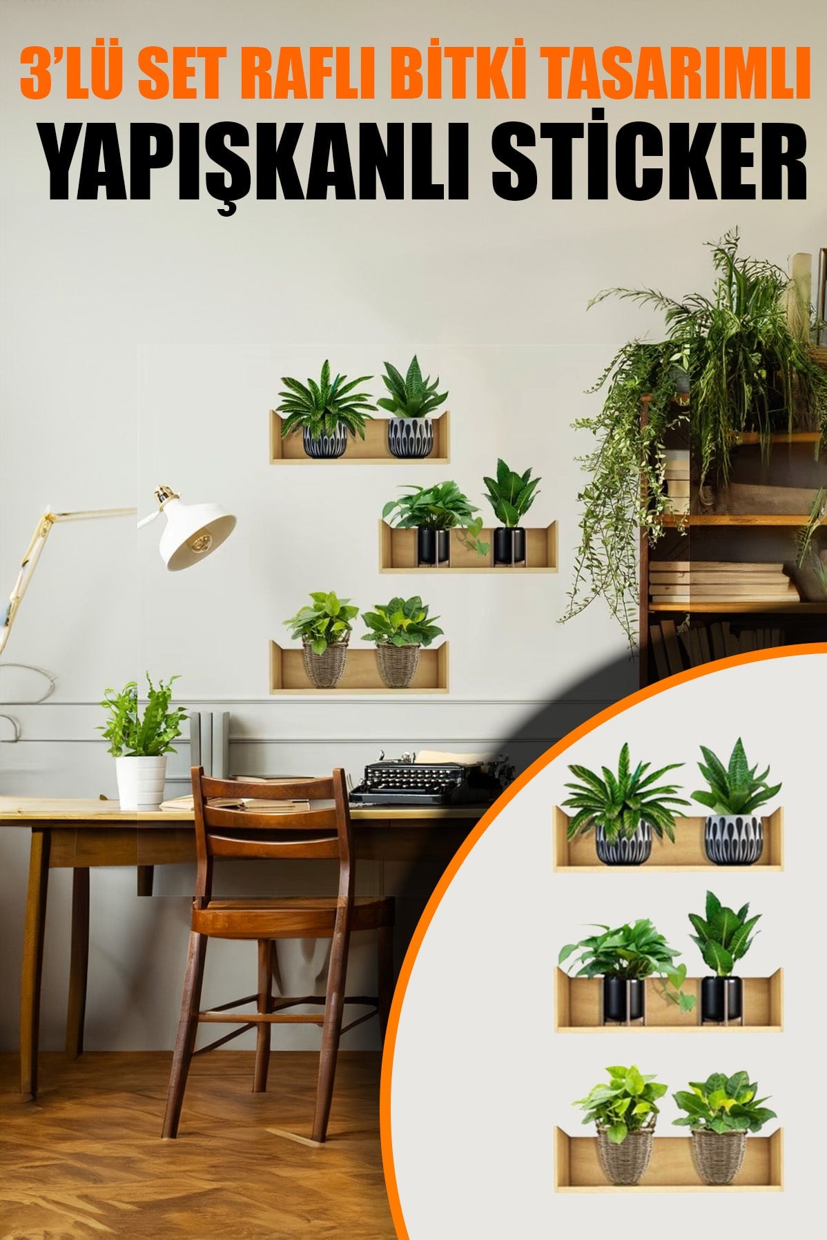 🌱3'LÜ SET RAFLI BİTKİ TASARIMLI YAPIŞKANLI STİCKER - dibidip 