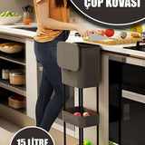 🗑️TEKERLEKLİ ÇİFT RAFLI ORİGA ÇÖP KOVASI - dibidip 