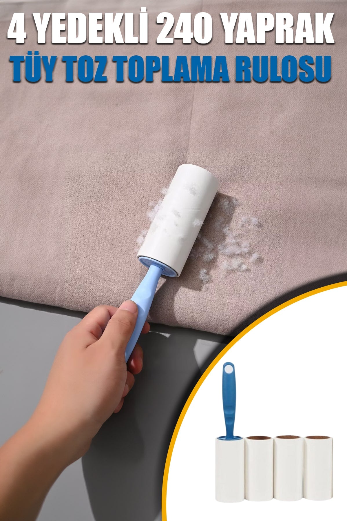 🧼4 YEDEKLİ 240 YAPRAK TÜY TOPLAMA RULOSU - dibidip 