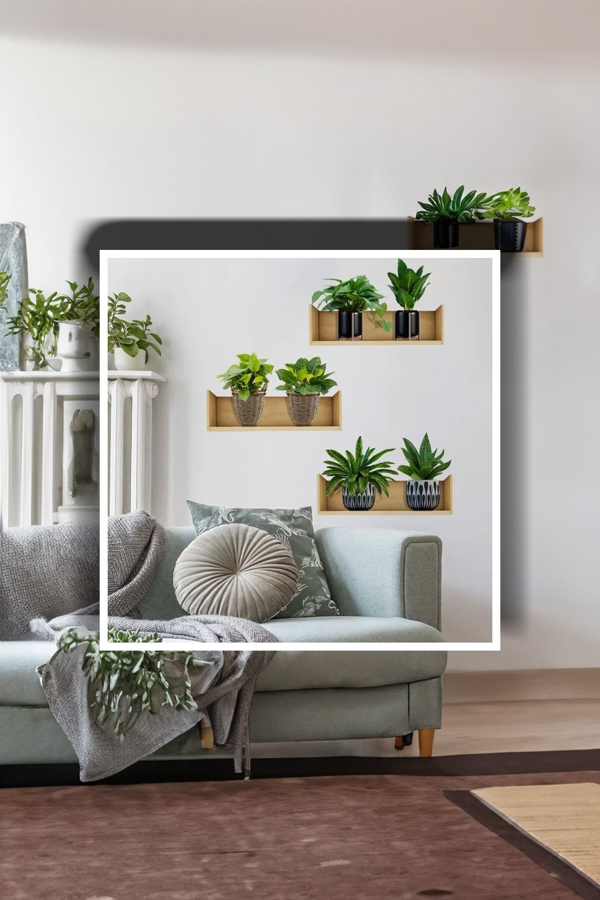 🌱3'LÜ SET RAFLI BİTKİ TASARIMLI YAPIŞKANLI STİCKER - dibidip 
