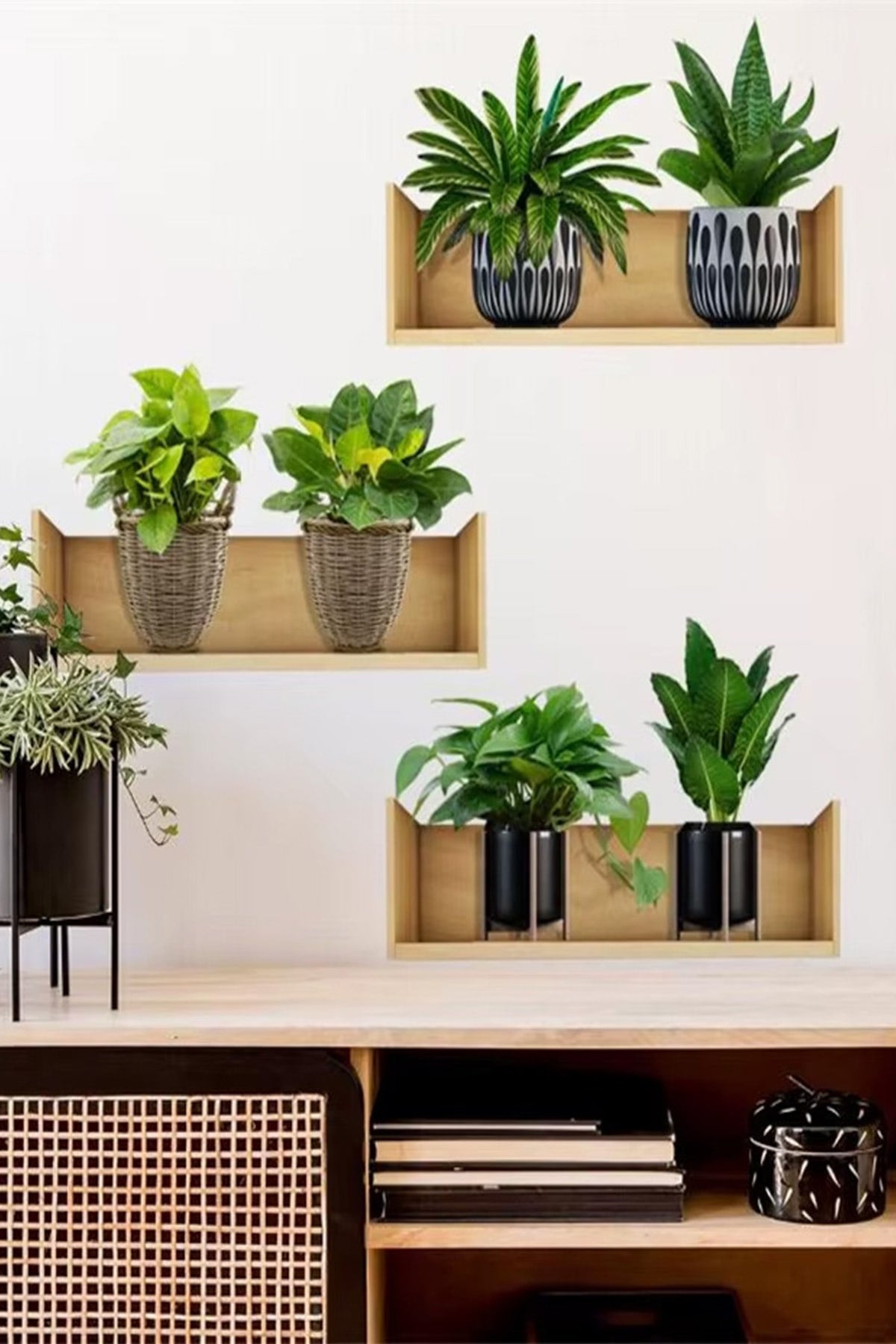 🌱3'LÜ SET RAFLI BİTKİ TASARIMLI YAPIŞKANLI STİCKER - dibidip 
