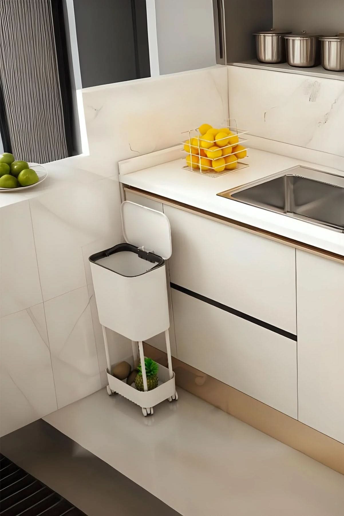 🗑️TEKERLEKLİ RAFLI ORİGA ÇÖP KOVASI - dibidip 
