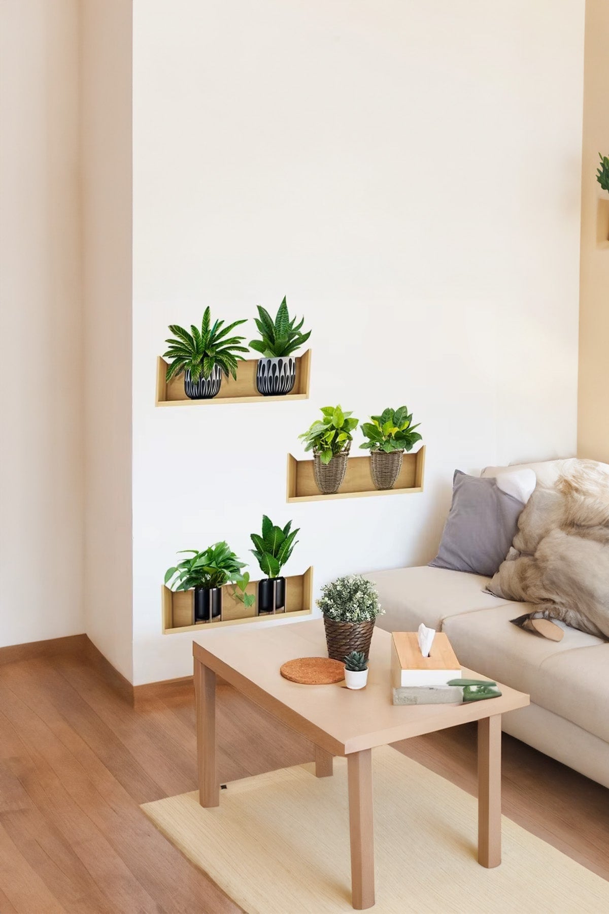 🌱3'LÜ SET RAFLI BİTKİ TASARIMLI YAPIŞKANLI STİCKER - dibidip 