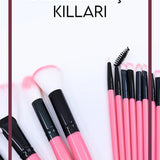 24 LÜ PEMBE RENKLİ DERİ ÇANTALI MAKYAJFIRÇA SETİ