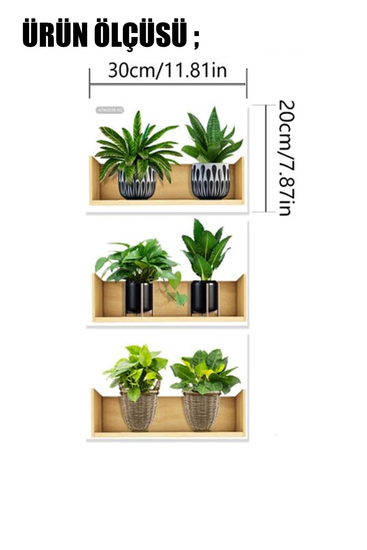 🌱3'LÜ SET RAFLI BİTKİ TASARIMLI YAPIŞKANLI STİCKER - dibidip 