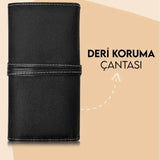 24 LÜ DERİ ÇANTA BAMBU RENKLİ MAKYAJ FIRÇA SETİ