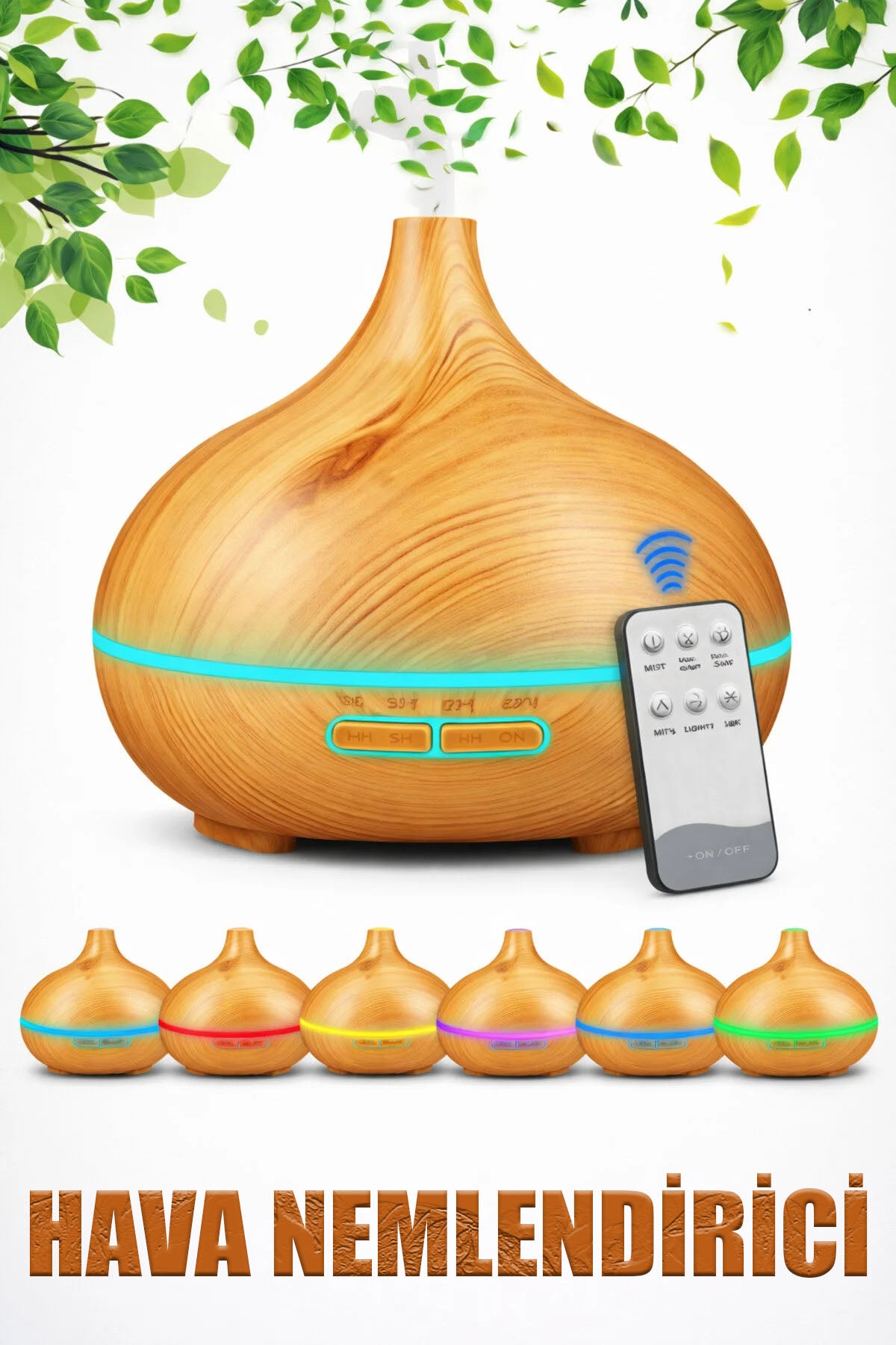 AHŞAP DESENLİ 500ML FİŞ ŞARJLI & KUMANDALI & LED IŞIKLI HAVA NEMLENDİRİCİ