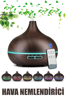 AHŞAP DESENLİ 500ML FİŞ ŞARJLI & KUMANDALI & LED IŞIKLI HAVA NEMLENDİRİCİ