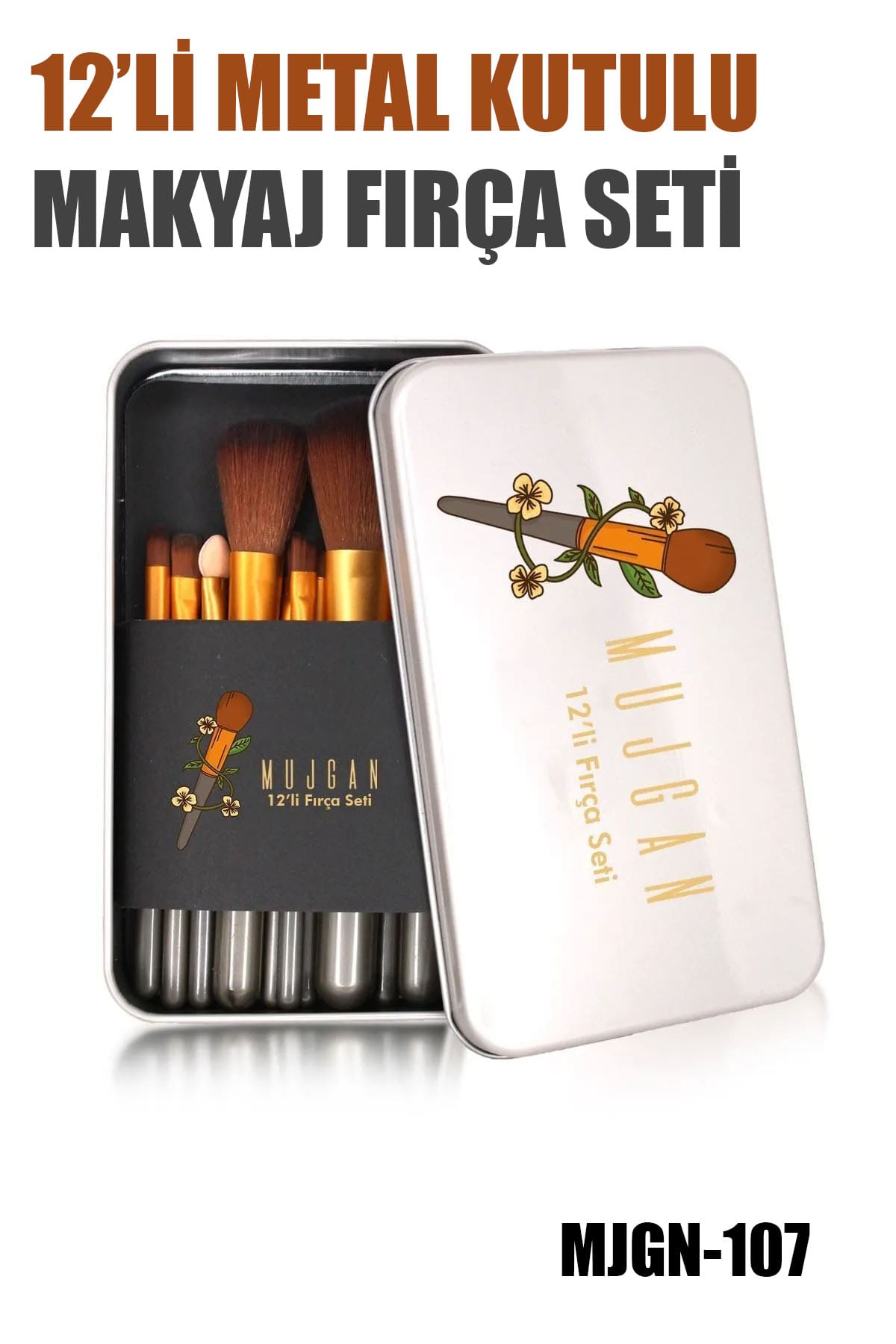 💄12'Lİ METAL KUTULU MAKYAJ FIRÇA SETİ - dibidip 