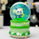 YEŞİL PANDALI BÜYÜK BOY & 10CM  PİLLİ & IŞIKLI MÜZİKLİ KAR KÜRESİ