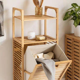 PABLITO 2 RAFLI & ÇEK AÇ SEPET AHŞAP BAMBU KİRLİ ÇAMAŞIR SEPETİ