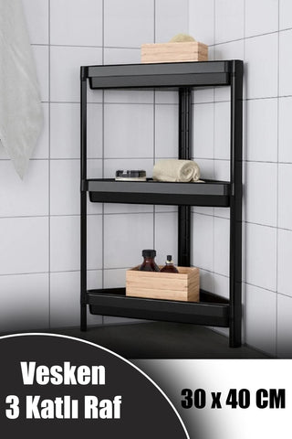 Vesken Üçgen Raf Ünitesi 3 Katlı Köşe Banyo Rafı Düzenleyici