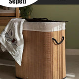 İBİCO DİKDÖRTGEN HASIR & AHŞAP İÇ BEZLİ KİRLİ ÇAMAŞIR SEPETİ