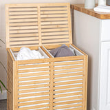 İBİCO 2 BÖLMELİ AHŞAP BAMBU KİRLİ ÇAMAŞIR SEPETİ