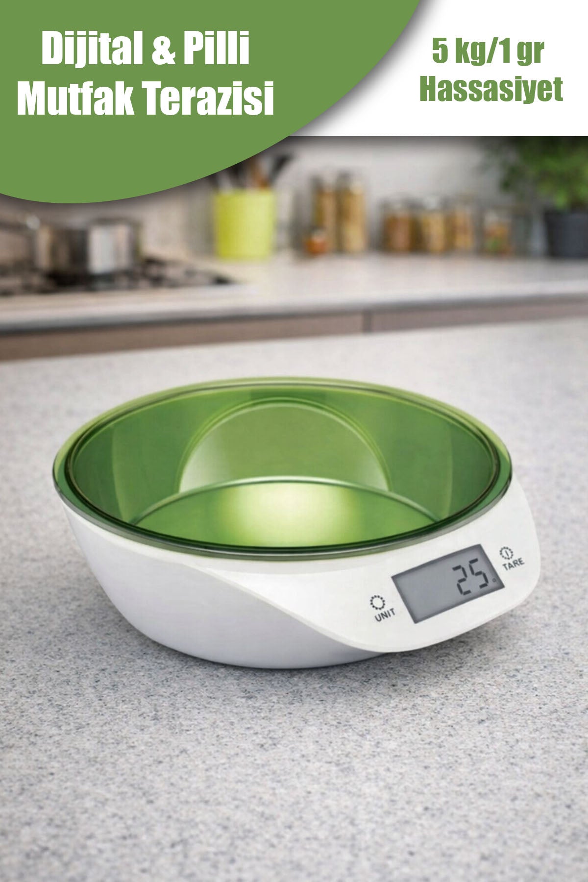 Hazneli Mutfak Tartısı Dijital Lcd Ekranlı Terazi 5 Kg Kapasiteli