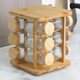 İBİCO 12 PARÇA KARE & DÖNER STANDLI CAM & BAMBU KAPAK TUZLUK & BAHARATLIK