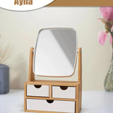 3 ÇEKMECELİ BAMBU AHŞAP STANDLI MAKYAJ AYNASI