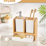 URVE ÇEKMECELİ & DİŞ FIRÇA KUTUSU & SABUNLUK BAMBU BANYO SETİ